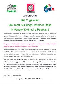 COMUNICATO SCIOPERO 18 MAGGIO 2018 UNITARIO