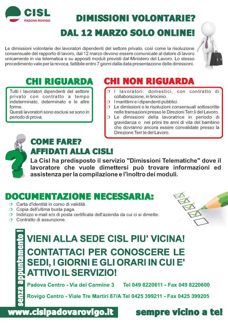 Dimissioni Volontarie Dal 12 Marzo Solo Online Cisl Padova Rovigo