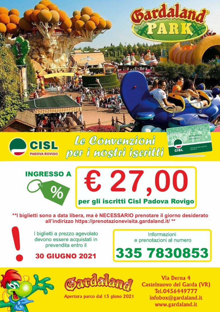 Convenzione per gli iscritti Cisl Pd Ro Ingresso Gardaland (VR) CISL